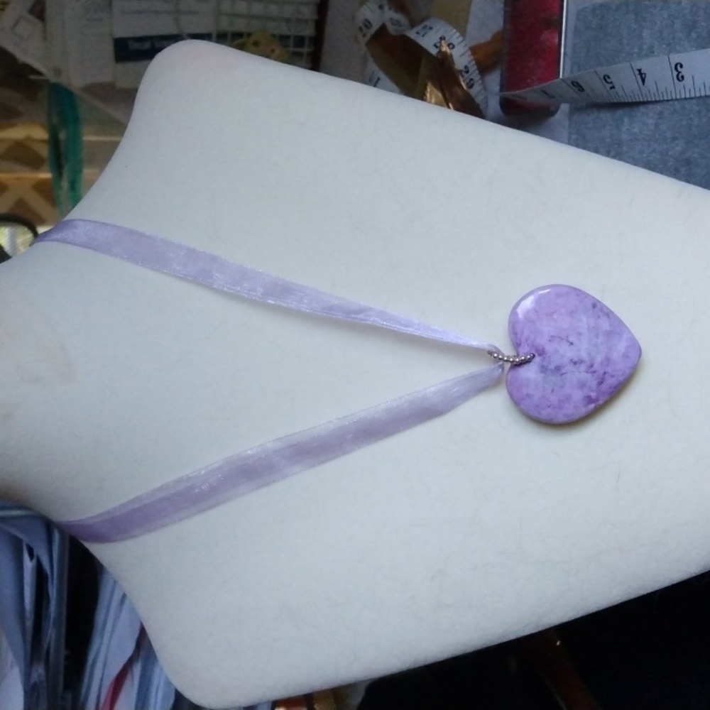 Purple Heart Stone Pendant Necklace - Unbranded